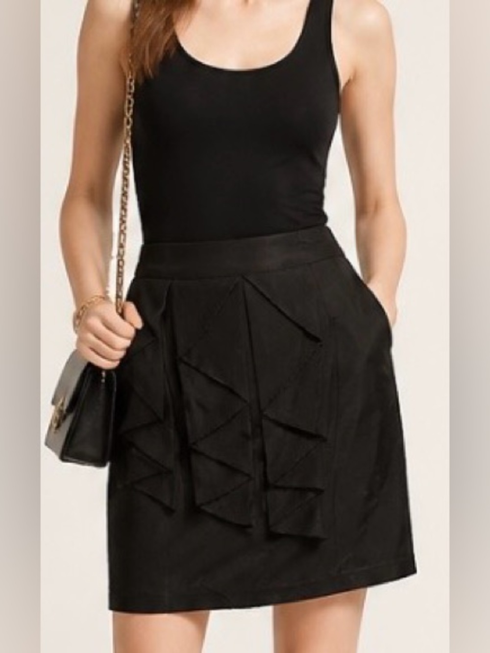 ODILLE Skirt Anthropologie Pencil Pleated Ruffle Black Mini